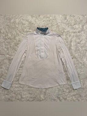 Women’s Large White Chestnut Bay Long Sleeve Horseback Riding Show Shirt